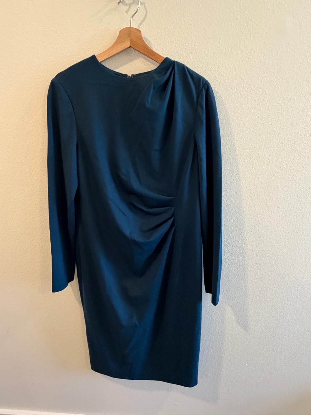 Elie Tahari Teal Long-Sleeve Draped Sheath Dress